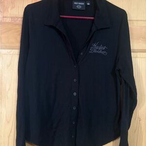 Harley-Davidson Black Crew Neck long sleeve button down
